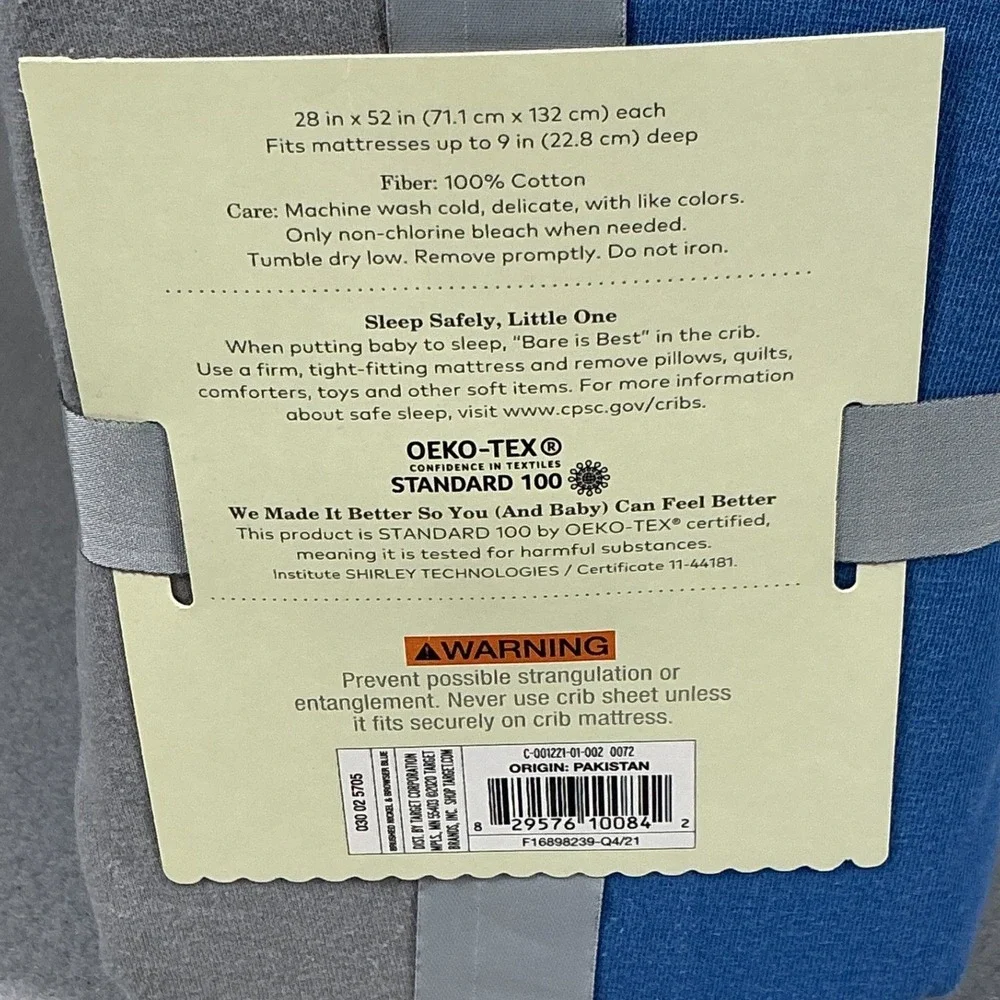 Cloud Island 2 Pack Jersey Crib Fitted Sheets Blue Gray 100% Cotton 28x52